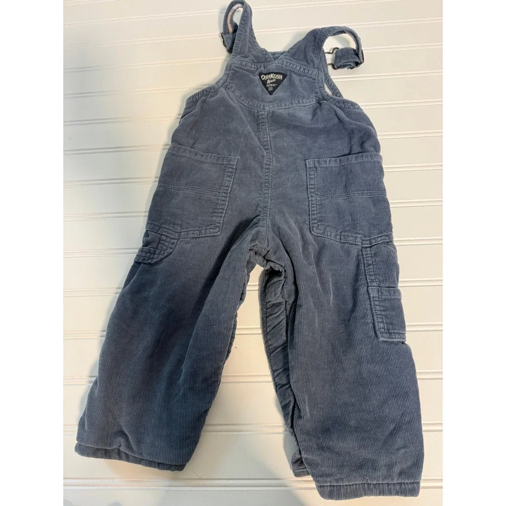 OshKosh B'gosh Overalls Kids 18M Blue Flannel Lined Corduroy Vestbak OSH11771
